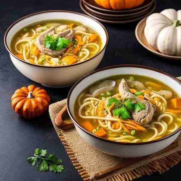 Куриный суп с тыквенной лапшой